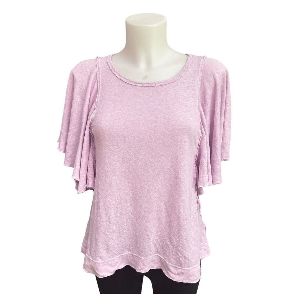 Anthropologie T-La‎ Hemp Blend Lilac Layered Flutter Sleeve Blouse size XS